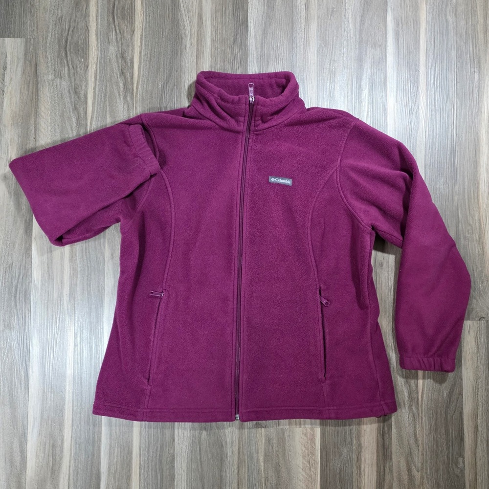 Columbia Womens Fleece Jacket Full Zip Berry Purple Mock Neck Midweight L